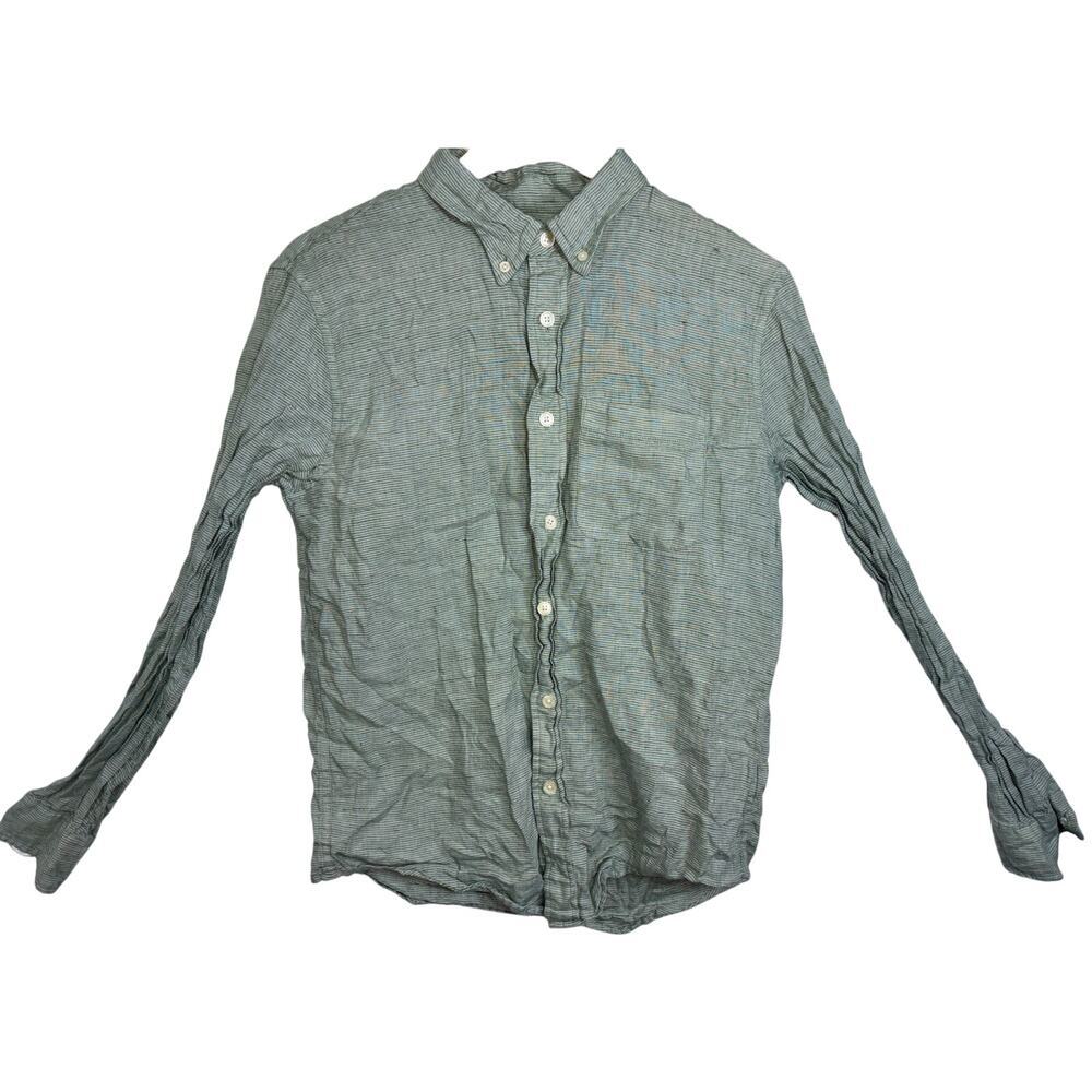 Abercrombie & Fitch Green White Linen Striped Button-Up Long Sleeve Blouse Sz S